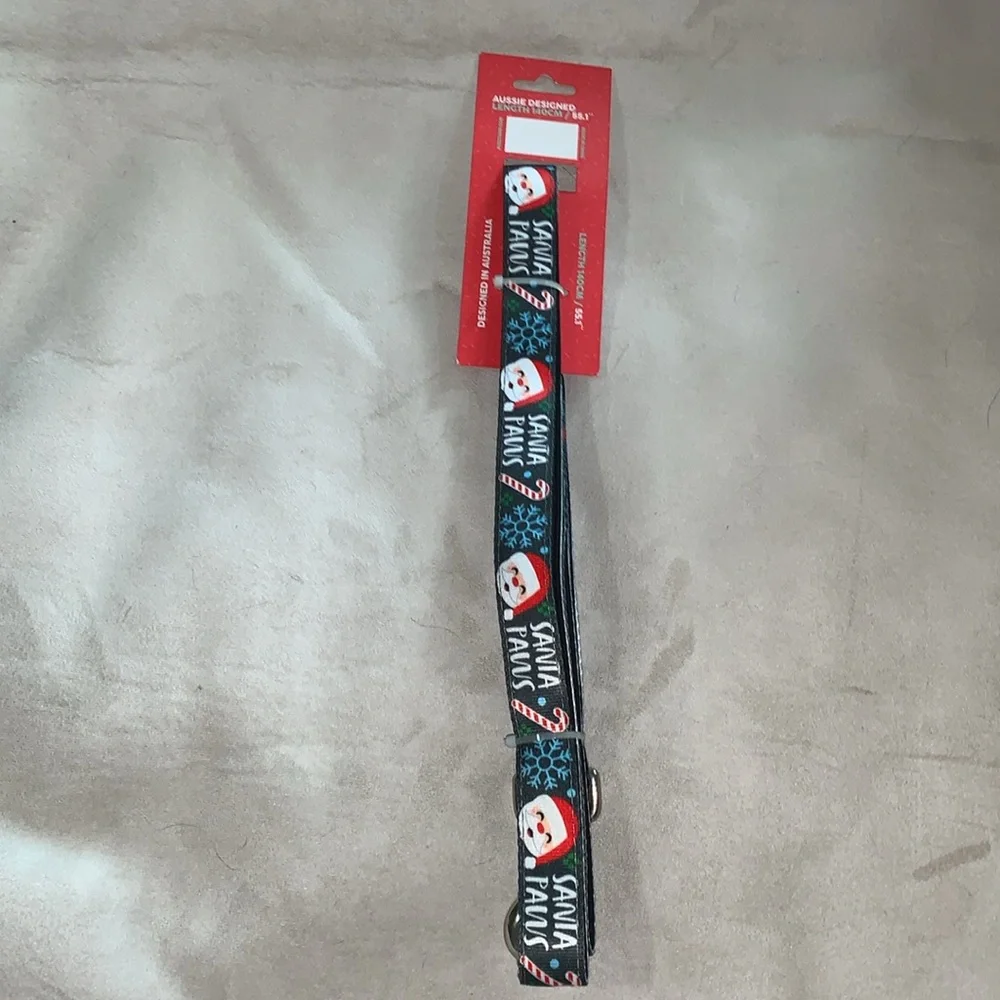 🦋 FUZZYARD Gray SANTA PAWS Set: Collar (Medium) & Leash NWT
